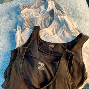 SIX Duluth XL No Yank Shelf Bra Tanks (2 White & 2 Grey T Back, 2 Black tank)